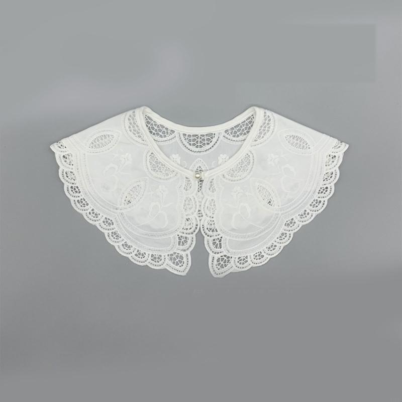 49MF False Collar Lace Hollow Out Trim Embroidery Collar Venise Lace Neckline Easy To Wear Detachable Collar Lace Women
