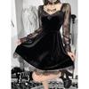Dark Lace Patchwork Ruffle Edge Dress Dark Lace Stitching Frill Dress