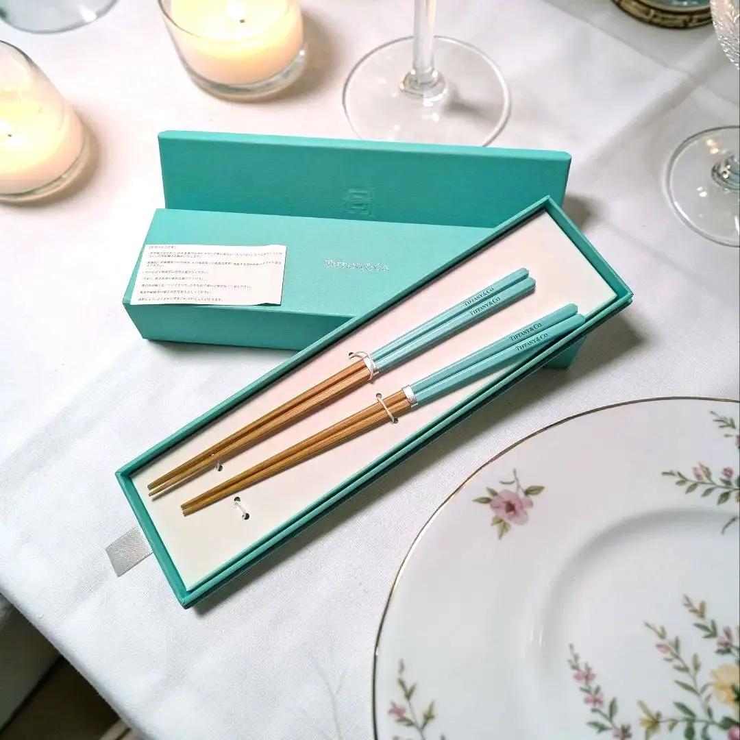 Tiffany Co. Novelty Chopsticks Set 2 Blue Unused Box Japan