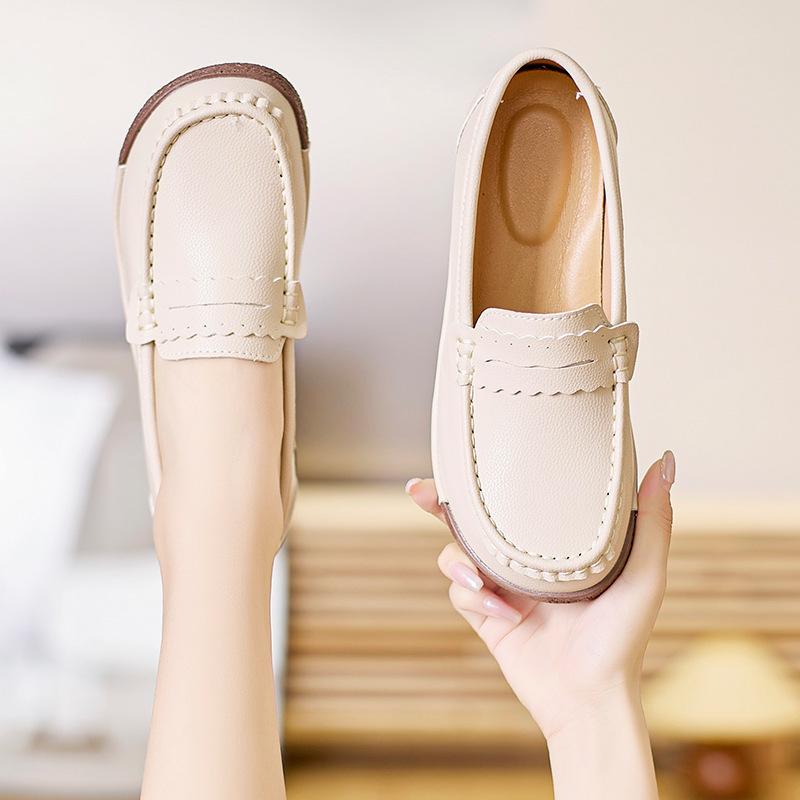 Fashion Spring Autumn Women Loafers Flats Ladies Genuine Leather Moccasins Spring Slip-on Casual Round Toe Handmade Platform Shoes