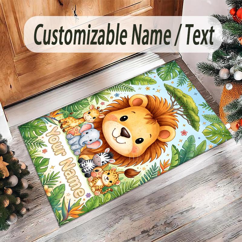 Leopard Theme Crystal Velvet Floor Rug Personalized Custom Name Text Warm Carpet Home Decoration