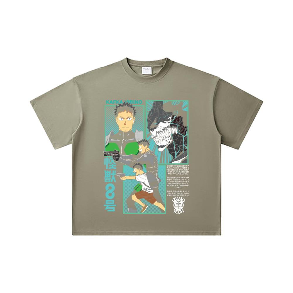 260 GSM Double Yarn 32 Count 100% Cotton Kaiju No 8 V7 Kafka Print Unisex Heavy Cotton T Shirt