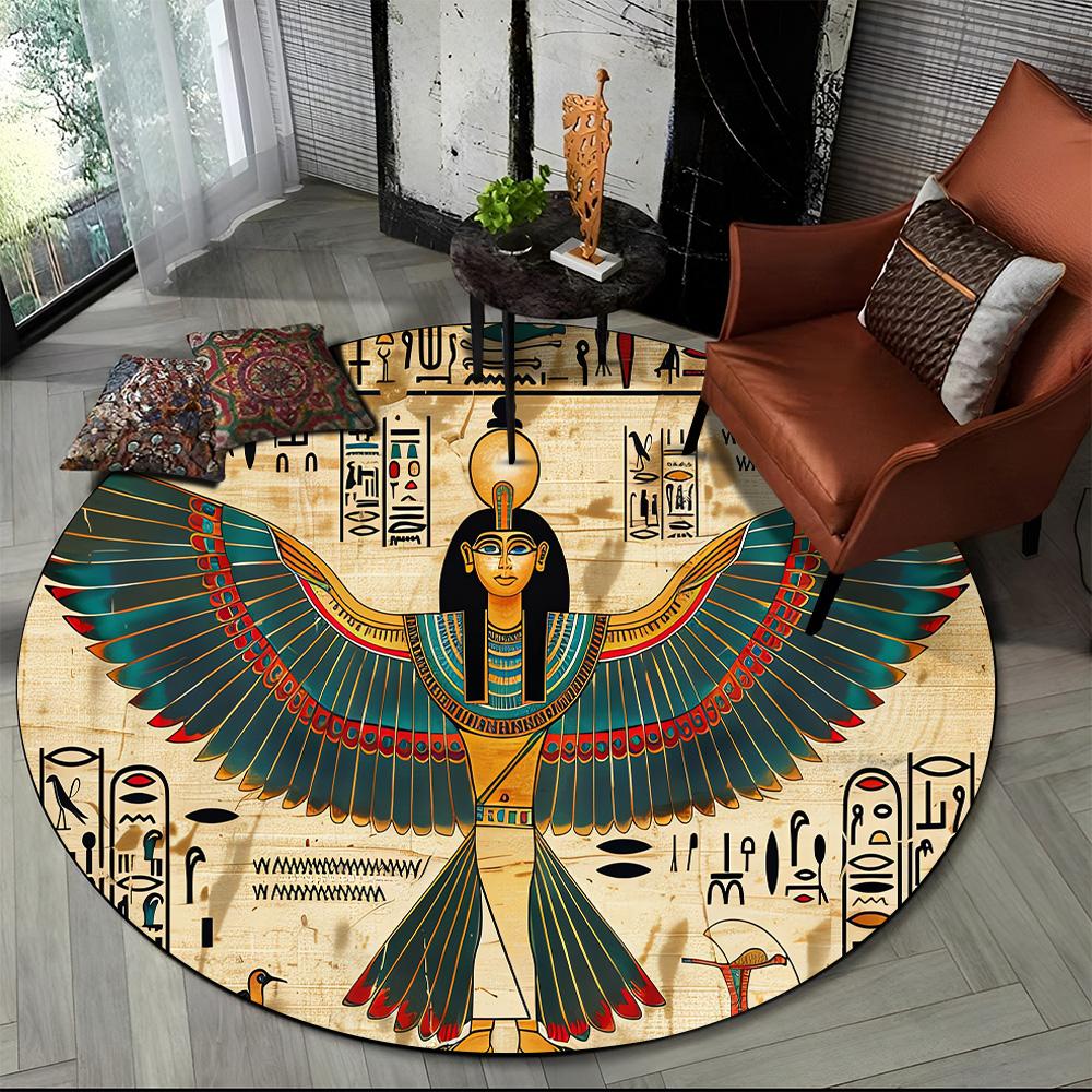 2025 New Ancient Egypt Hieroglyphic Mythology Wall Painting Glyph Round Carpet Rug for Bedroom Living Room Sofa,Decor Floor Mat
