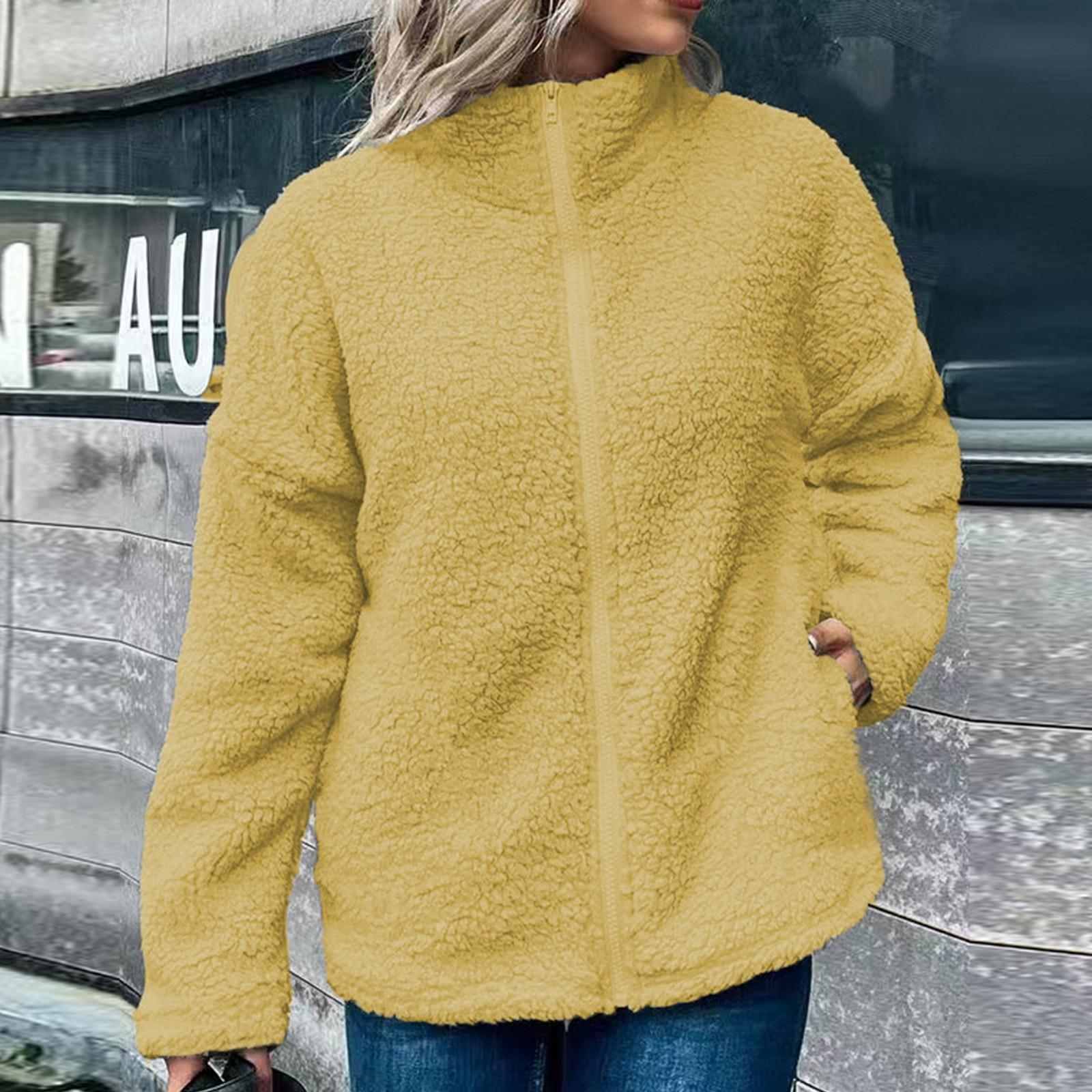 

Женская мода повседневная куртка с длинным рукавом кардиган воротник стойка теплое пальто XL жёлтый