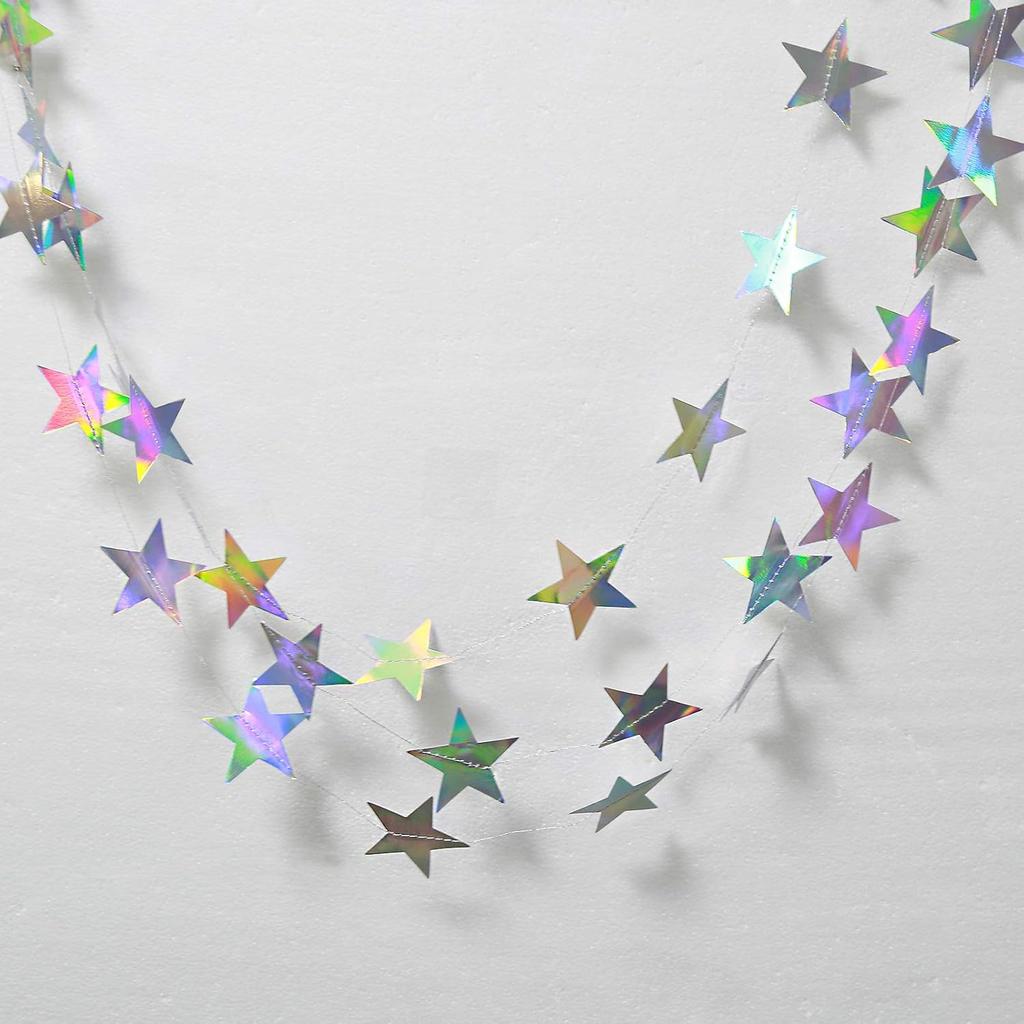 Cheerland Moon Star Garlands Iridescent Party Decoraions Hanging Moon Birthday Decoration Celestial Streamers Holographic Star Moon Decorations Alien