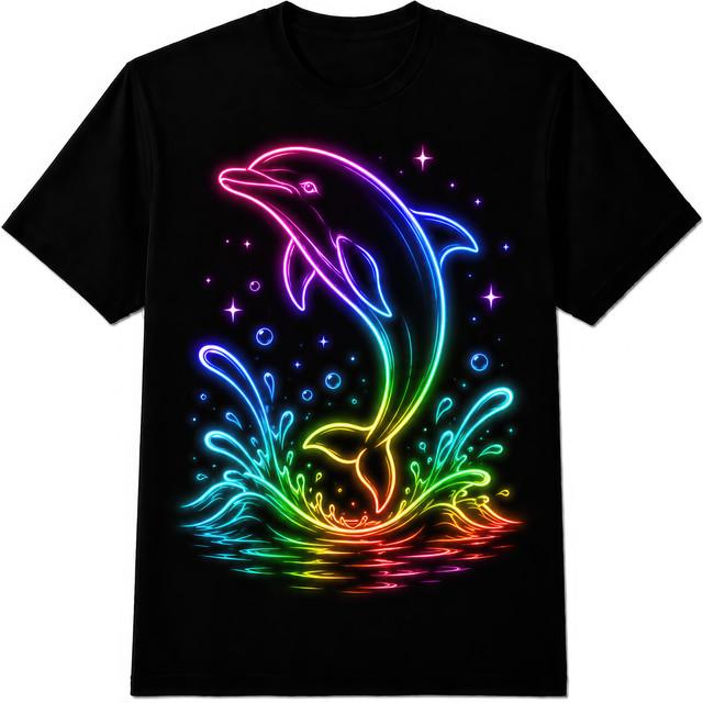 Neon Dolphin Retro 80s Ocean Sea Life Marine Animal Gift T Shirt