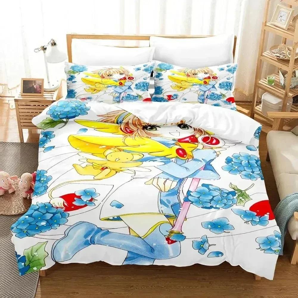 3D Print Anime Cardcaptor Sakura Bedding Set Printed Bed Set With Pillowcase Duvet Cover Soft Queen King Size Bedclothes Home