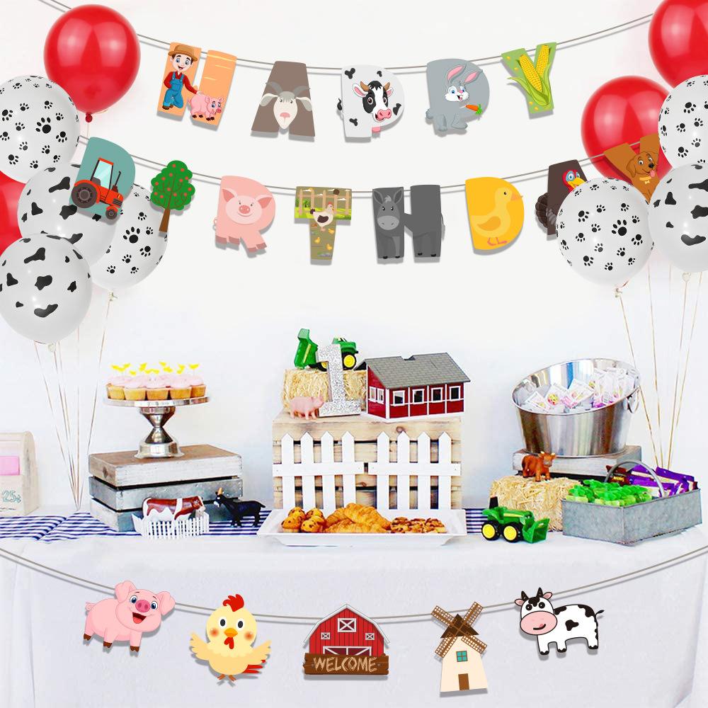 Farm Animal Theme Decorative Balloons Children'S Birthday Party Arrangements Ranch Flag Hanging Balloon Set