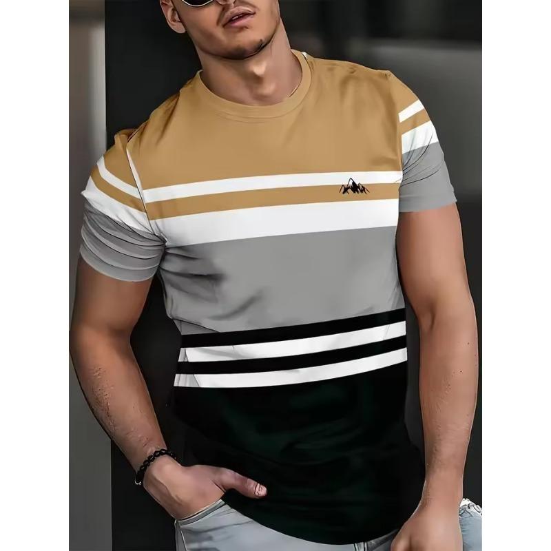 Classic Men's T-Shirt Summer Outdoor Round Neck Short Sleeve Top 3D Stripe Print Street Loose T-Shirt Male Oversized Clothing