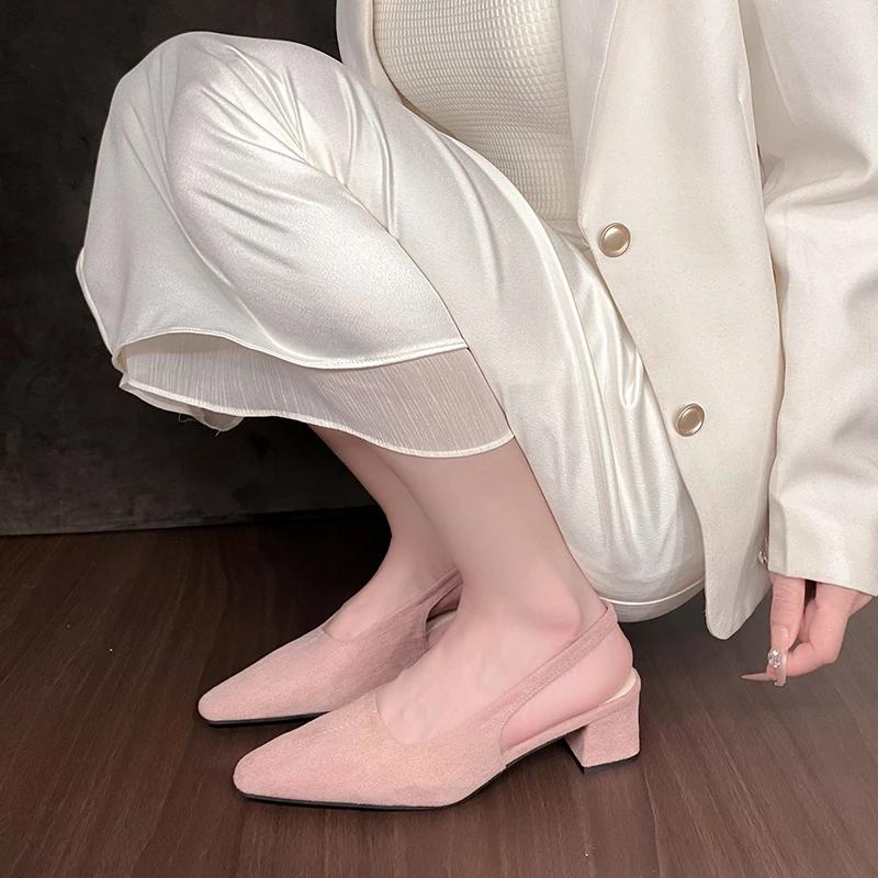 

Женские летние сандалии, модный замшевый дизайн, сексуальные женские туфли на шпильке с острым носком, удобные женские туфли на квадратном каблуке 42 розовый