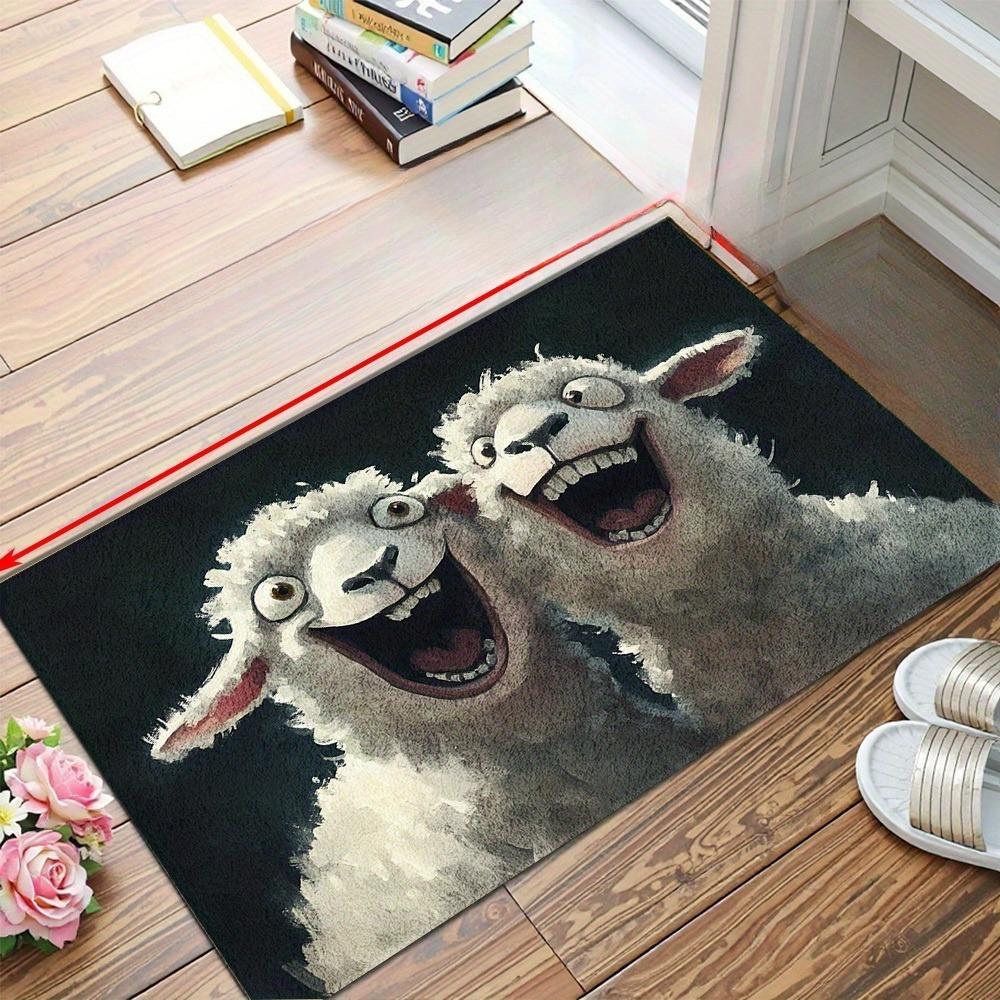 Cartoon Twee Lachende Schapen Decoratief Deurmat, Veelzijdige Antislip Vloermat voor Binnen Buiten Seizoensgebonden Decor 40x60cm