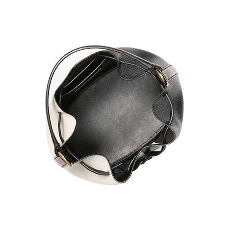 Michael Kors MK Reed Color Block Design Drawstring Closure Leather Bucket Bag Women handbags Black Cream 35F3G6RM2L-987
