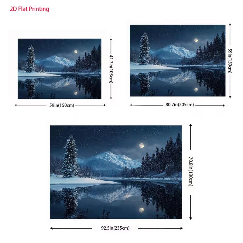 2D Night Winter Landscape with Moon & Stars Live Stream Background Cloth for Vlog