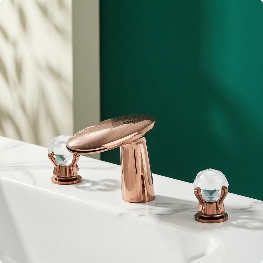 Bathroom Faucet with Waterfall Spout Polished Bathroom Faucet with Crystal Handles Waterfall Sink Tap Two-Handle Spa-Like