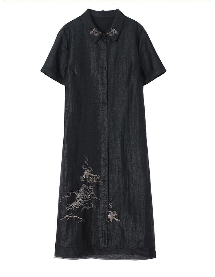 Plus Size Tummy Concealing Xiangyun Silk Dress with Cracked Pattern and New Chinese Style Cardigan
