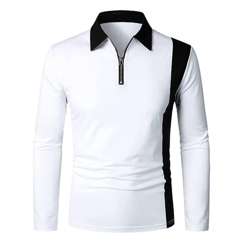 

Autumn Winter Men Clothes Long Sleeve Zipper Polo Shirt Men Fashion Spell Color Golf Polo Tops 100% Polyester Middle Elasticity Sport Tops M