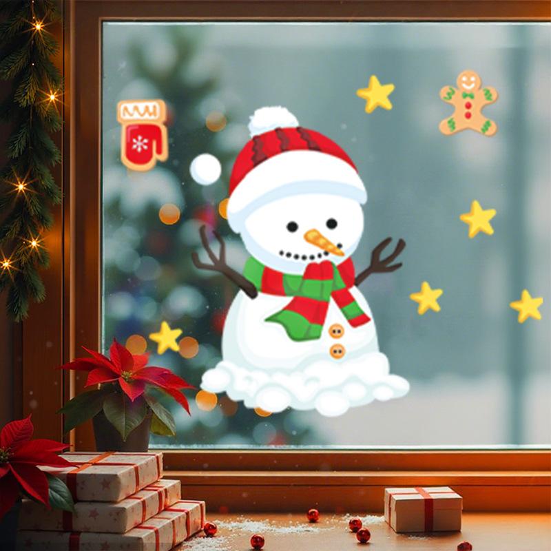 Christmas Snowman, Electrostatic Glass, Cute Cartoon Stickers, Atmosphere Shopping Center Scene Decoration
