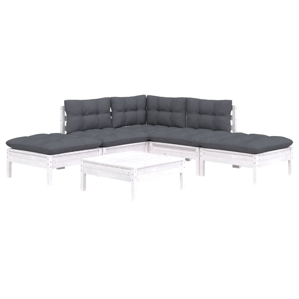 Vidaxl 6-Cz. Garden Lounge Set, Cushions, White, Pine