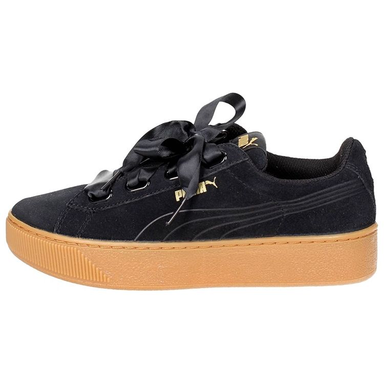 Puma Vikky Platform Ribbon Satin Retro Casual Lightweight Low-Top Sneakers Women Sneakers Black Rubber 364979-01