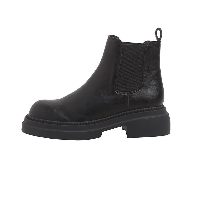 Inner heightening leather Martin boots women's autumn and winter velvet British style Chelsea short boots washed leather platform boots