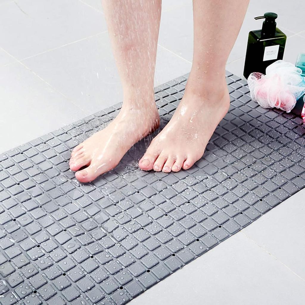1pc Plaid Shower Mat with Suction Cups & Drain Holes, PVC Non-slip Bath Mat, 40*70cm Safe Bathtub Mat Bathroom Accessories