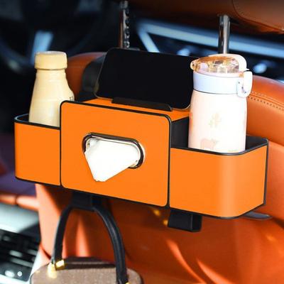 Organizzatore Multifunzione 3-in-1 per Sedile Posteriore dell'Auto con 2 Portabicchieri, Porta fazzoletti e Ganci per Tenere Telefoni, Snack, Bevande, Borse
