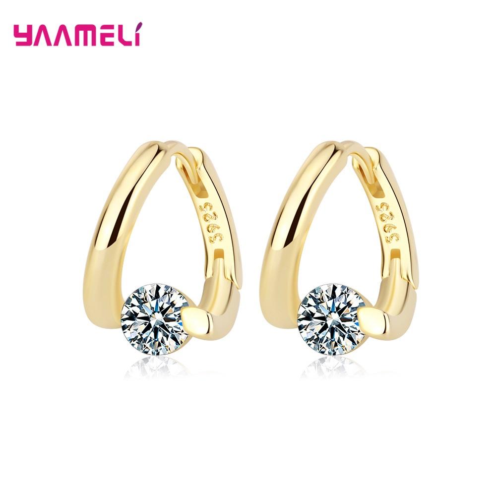 

Real 925 Silver Gold Crystal Hoop Earrings For Women Girls Wedding Engagement Fashion Jewelry золотой