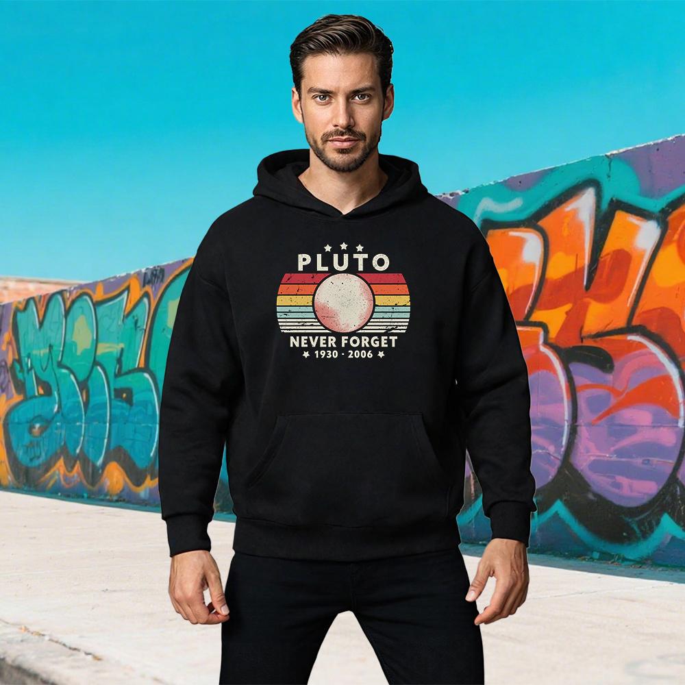Autumn Never Forget Pluto Retro Style Funny Space Science Hoody Graphic Streetwear Long Sleeve Casual Pullover Winter Sweatshirt