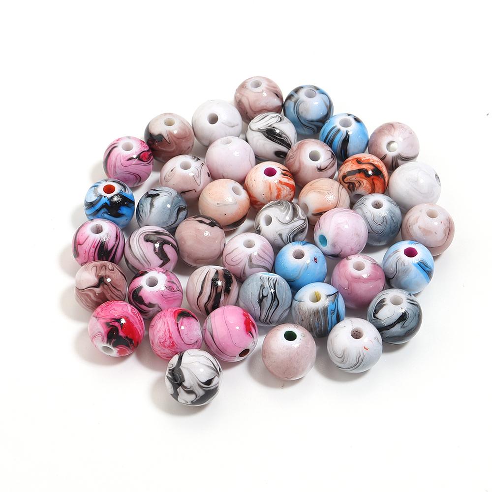 30-100pcs 6/8/10/12/14mm Resin Beads Ink Painting Round Loose Spacer Beads For DIY Jewelry Making Bracelets Necklace Accessories