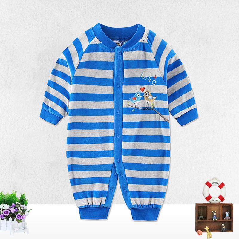 Newborn Girls Boys Infant Clothing Velvet Striped Button Winter Spring One Piece Kid Long Sleeve Kidswear Aapparel