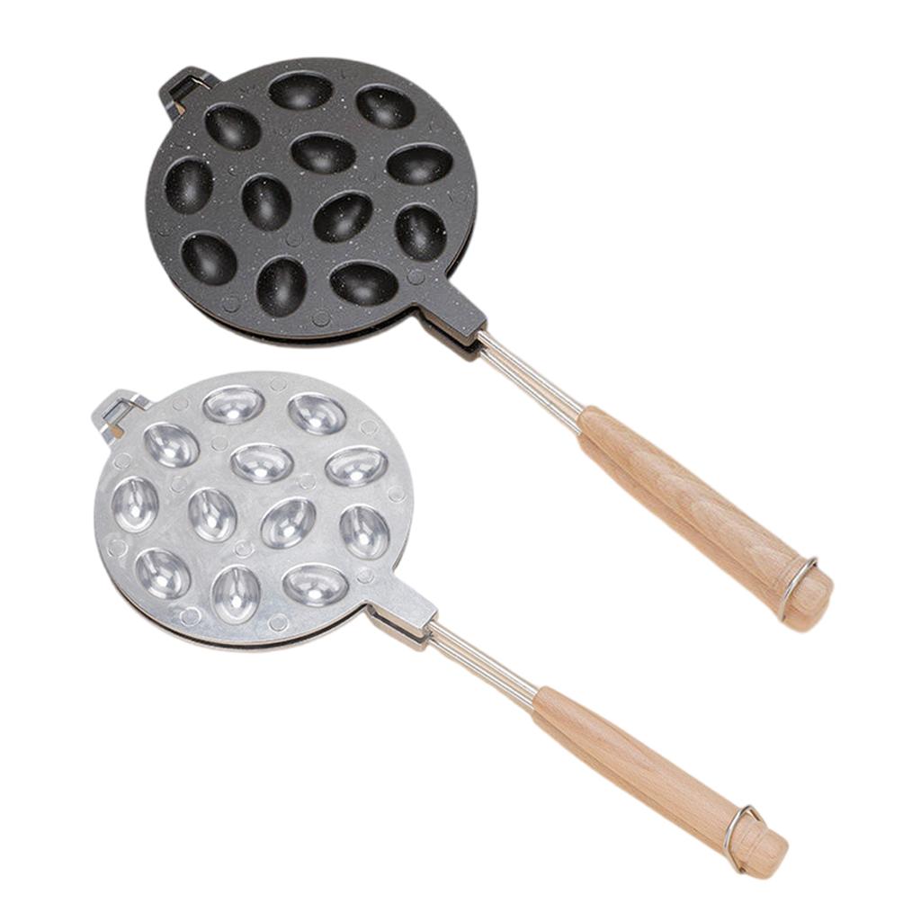 Nonstick Walnut Cookie Maker Pan Baking Tool with Wood Handle for Nut Waffles and Pastries Aluminum Alloy Kitchen Mould
