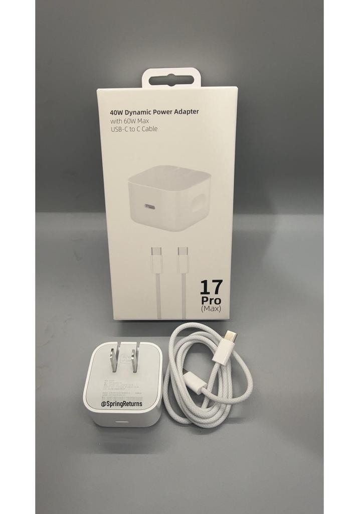 Pinfeida 40W Dynamic Power Adapter, 60W Compatible, for Apple 17 Pro Max Fast Charging Set.