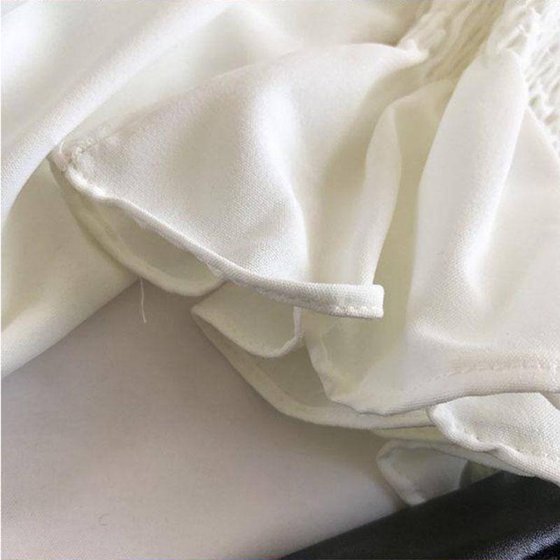 Women's Ruffled Chiffon Shirt Short Top Sexy Off-the-shoulder Off-the-shoulder Long Sleeve Waist Shirt Women Blouse Lantern Sleeve