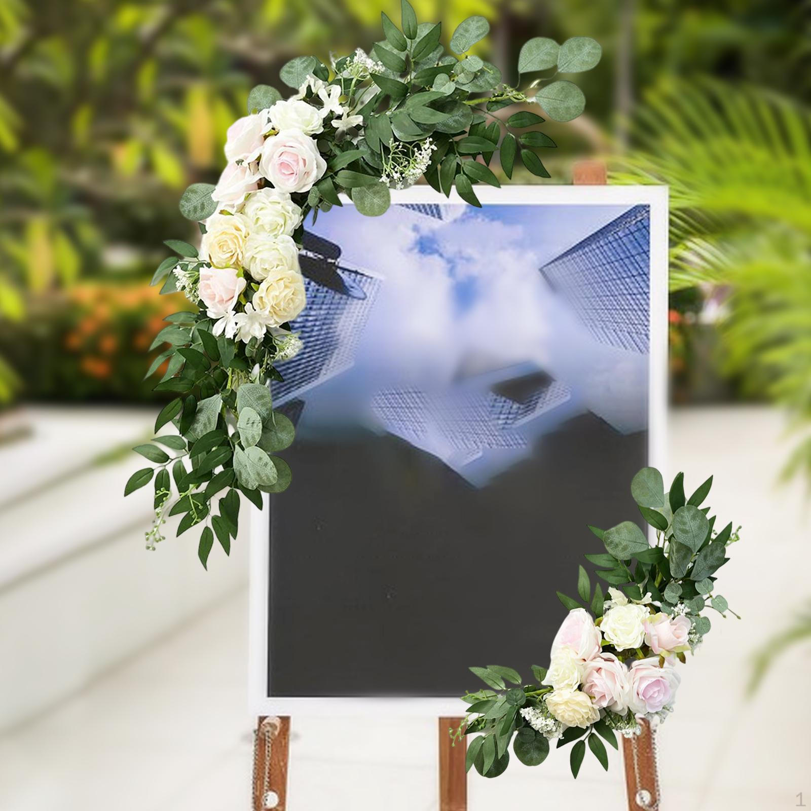 

2 Pieces Wedding Arch Flowers Swag Silk Wreath Rustic Green Leaves Floral Arrangement for Front Door рожевий