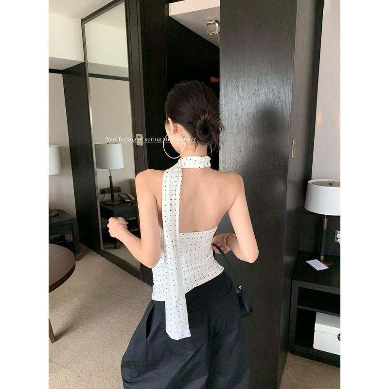 Kumikumi Pure Desire Style Design Sense Polka Dot Sexy Halter Top Women clothes Summer Slim fit Slimming Versatile Top