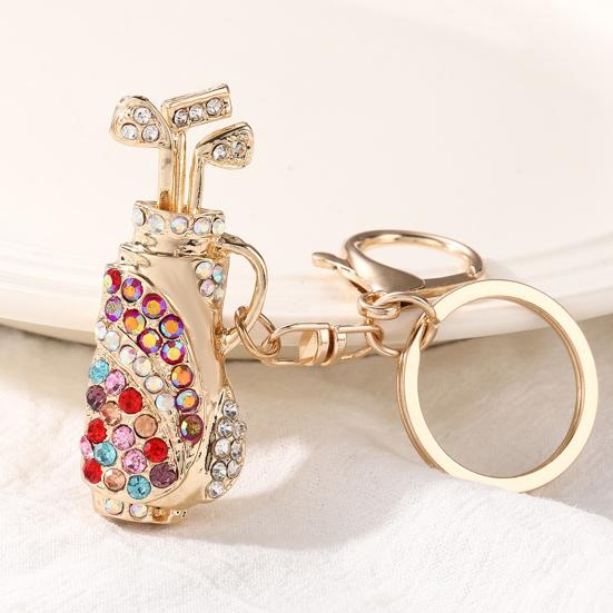 Keychain Pendant Golf Bag Shape Key Holder with Multicolor Rhinestones Anti-Oxidation Lobster Clasp Keyring Backpacks Car Accessory
