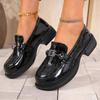 Glitter Decoration Patent Leather Loafers Women 2025 Autumn Round Toe Low Heel Pumps Comfort Slip On Soft Sole Shoes