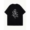 Coffee And Faith Oversized T Shirt Black Coffee Cup With Elegant Swirls And Text Design Casual Everyday Wear For Women