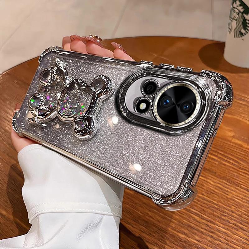 Applicable To Huawei Nova16 Mobile Phone Case Four Corners Anti-drop Nova14Pro Electroplated Silicone Soft Case Loose Powder Quicksand Bear
