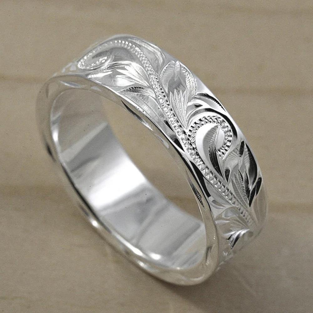 New Trendy Engraved Flower Leaf Pattern Women Wedding Band Rings Romantic Accessories for Lover Versatile Fashion Jewelry