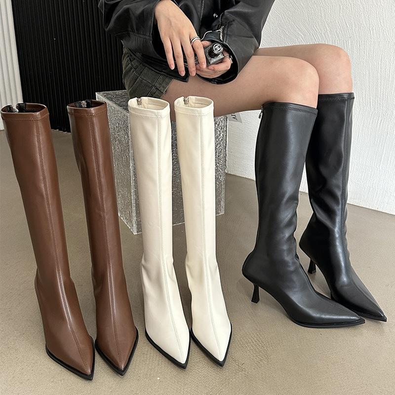 Slim high-heeled boots Small long boots Autumn and winter pointed but knee-thin rear zipper high boots