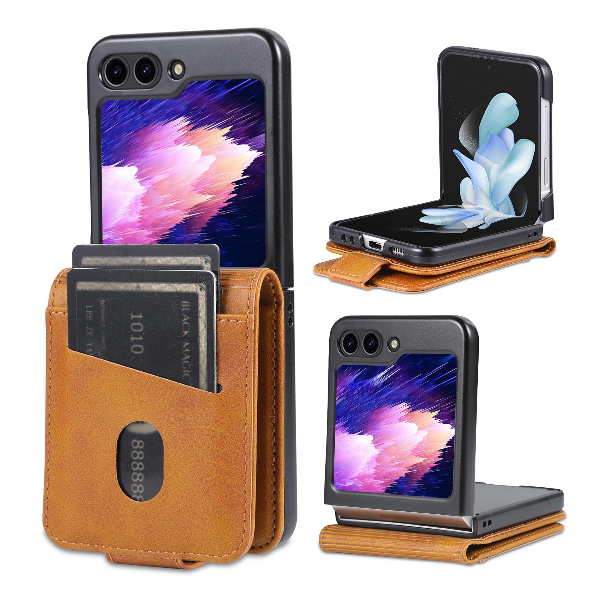 

For Samsung Galaxy Z Flip7 FE 5G/Z Flip6 5G Case Card Holder PU Leather Phone Cover Cowhide Texture Brown