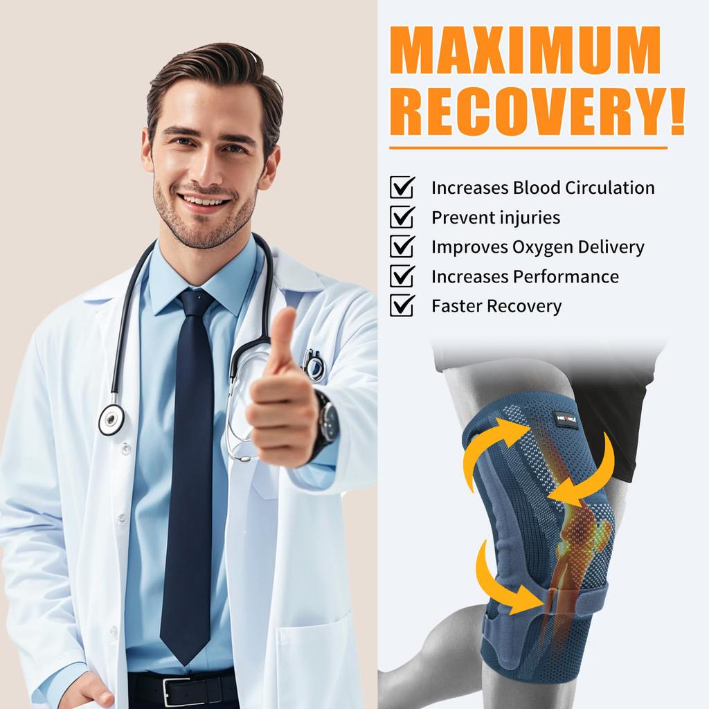 Kolenní ortéza s patelárním polštářkem a bočními stabilizátory, kompresní návlek na koleno pro ženy a muže ACL/PCL, běh, sporty