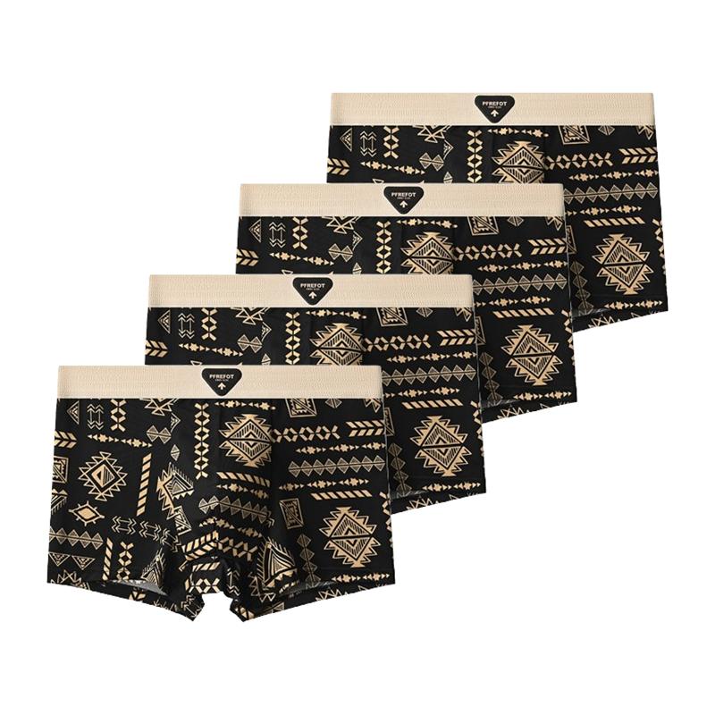 4 Pieces Men's Underwear Comfortable Boxer Briefs Teenager Underpants Breathable Printing Ice Silk Boxers