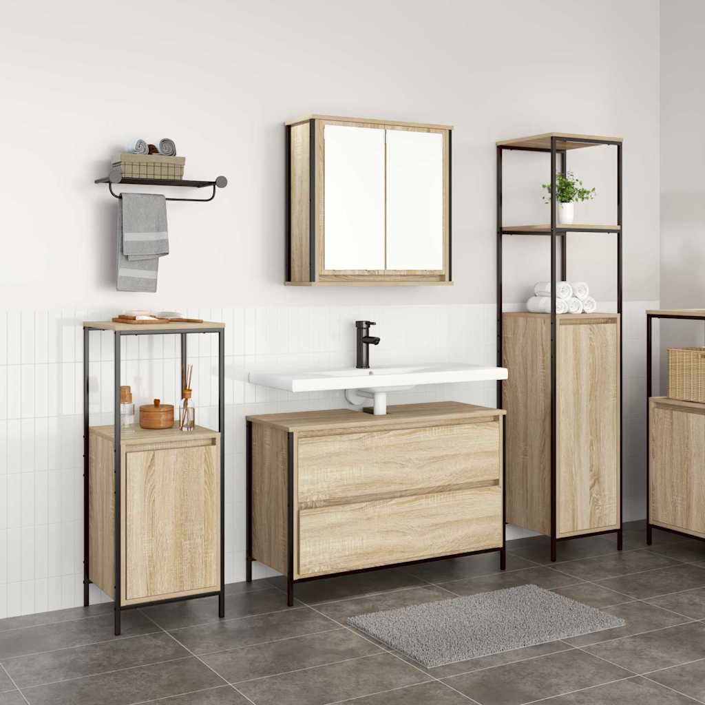 Bathroom Furniture Set with Shelf 3 pcs Sonoma Oak Wood Based Material