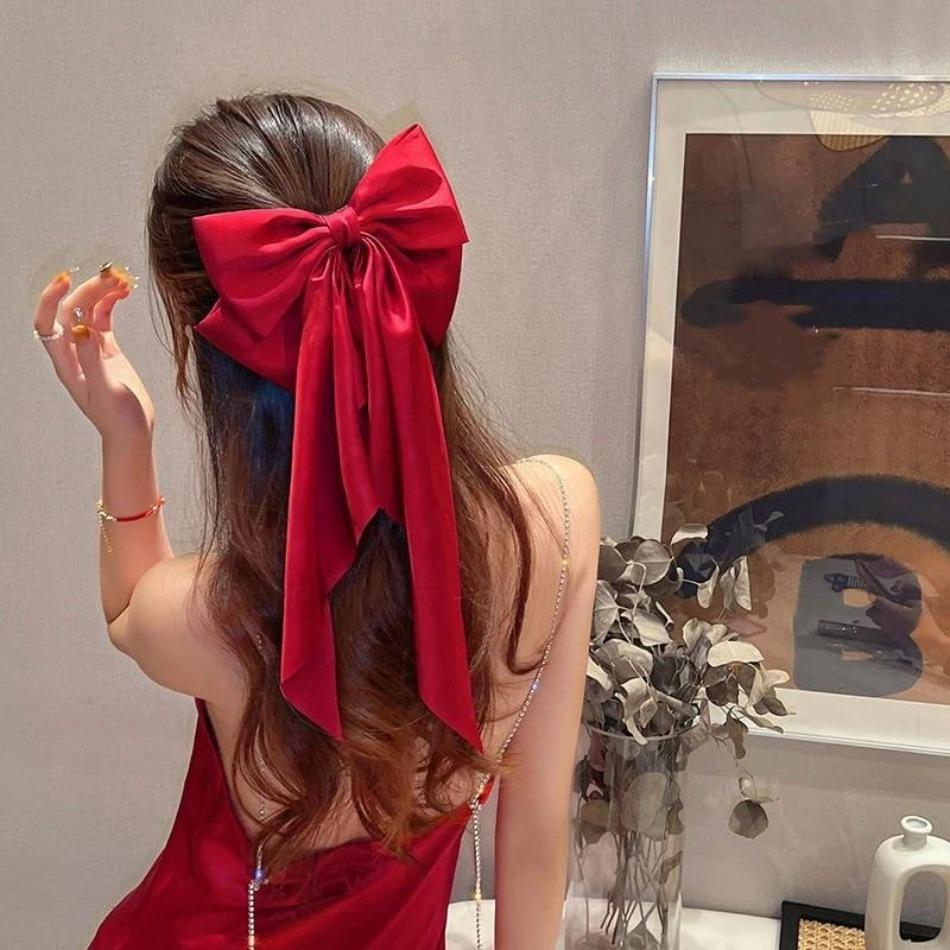 Κορεάτικη Κομψή Κορδέλα Στριμμένη Μεγάλη Φιόγκος Κλιπ Μαλλιών για Γυναίκες Μόδα Μονόχρωμη Σατέν Κορδέλα για Αλογοουρά Φουρκέτα Αξεσουάρ Μαλλιών για Κορίτσια