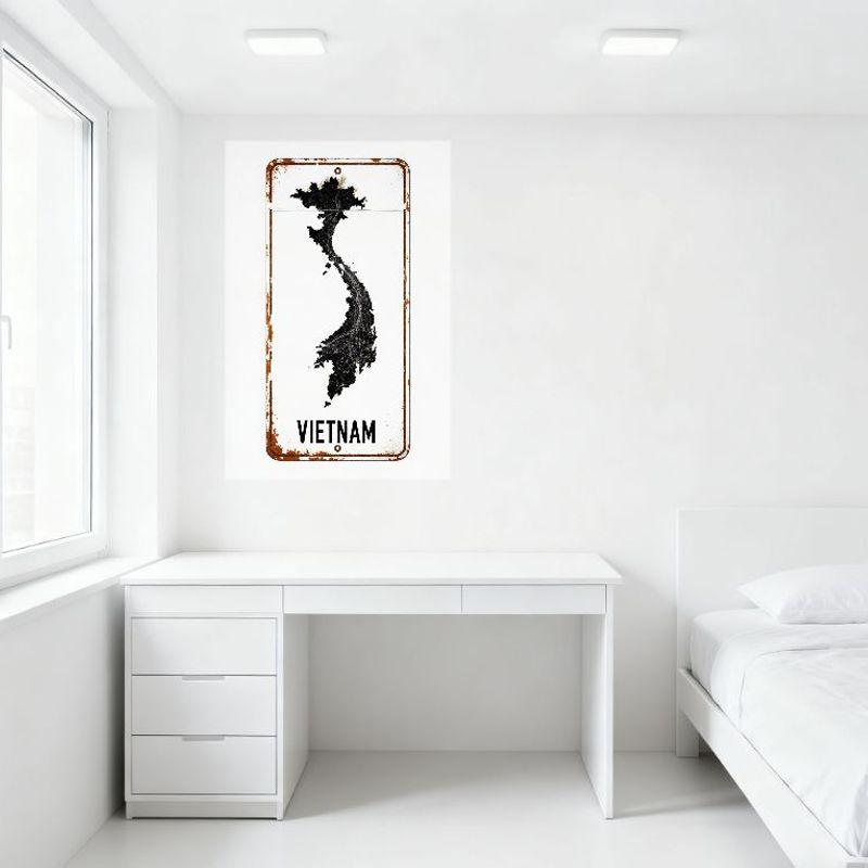 Vintage Vietnam Map Metal Tin Sign Rustic Root System Wall Plaque with Holes for Home Bar Cafe Man Cave Decor, Artistic Country