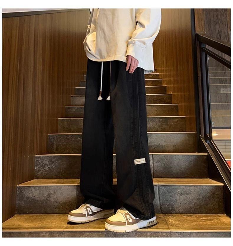 Drei Streifen Amerikanische Retro-Jeans Herren Frühling und Herbst Stil High Street Elastische Taille Locker Lässig Herren Gerade Beine Lang