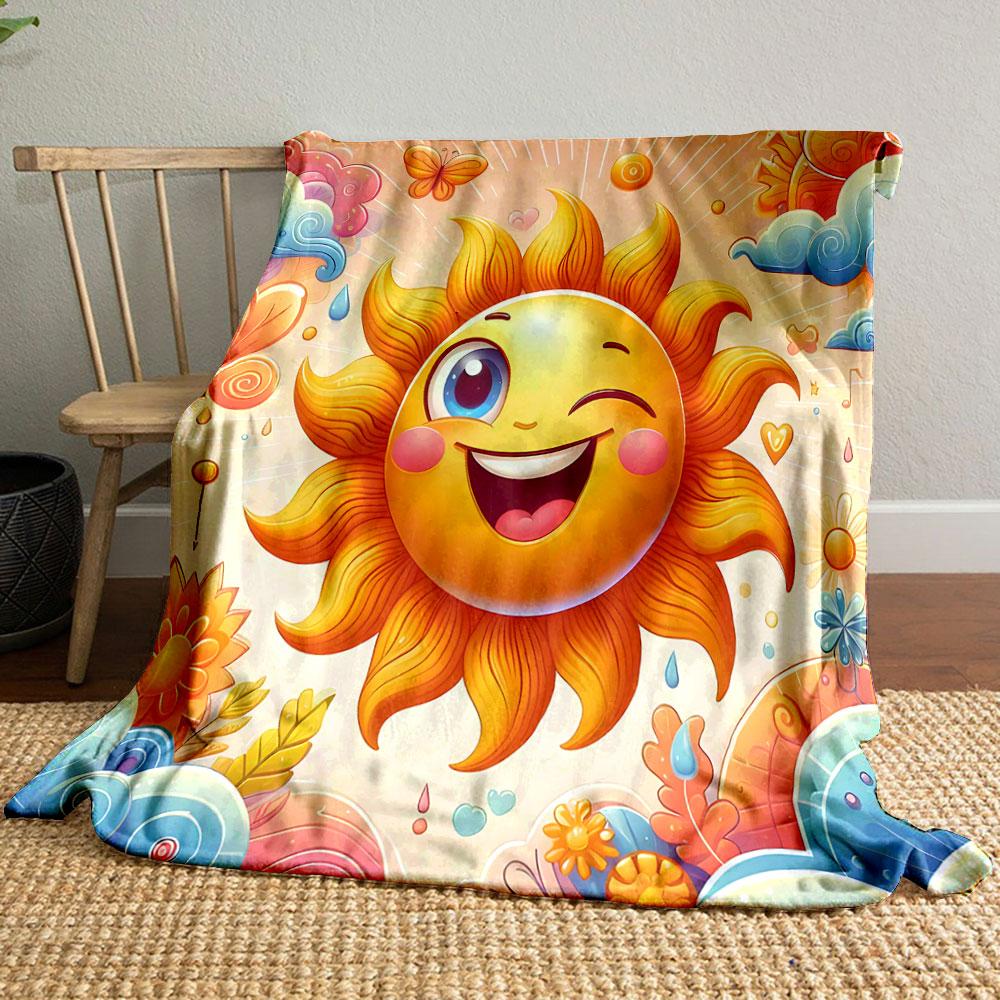 Cheerful Sun and Colorful Clouds print blanket soft and cozy perfect for the living room bed sofa or a nap,gift