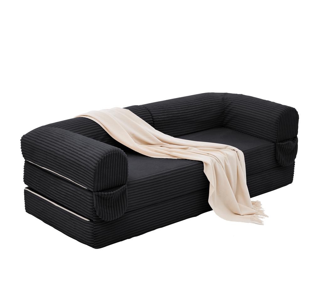 Divano-letto a 2 posti in morbido tessuto a coste, Divano letto da terra convertibile, Divano futon salvaspazio per soggiorno, appartamento e camera degli ospiti